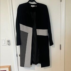 Calvin Klein Women's Black and White Long Blazer / Coat
